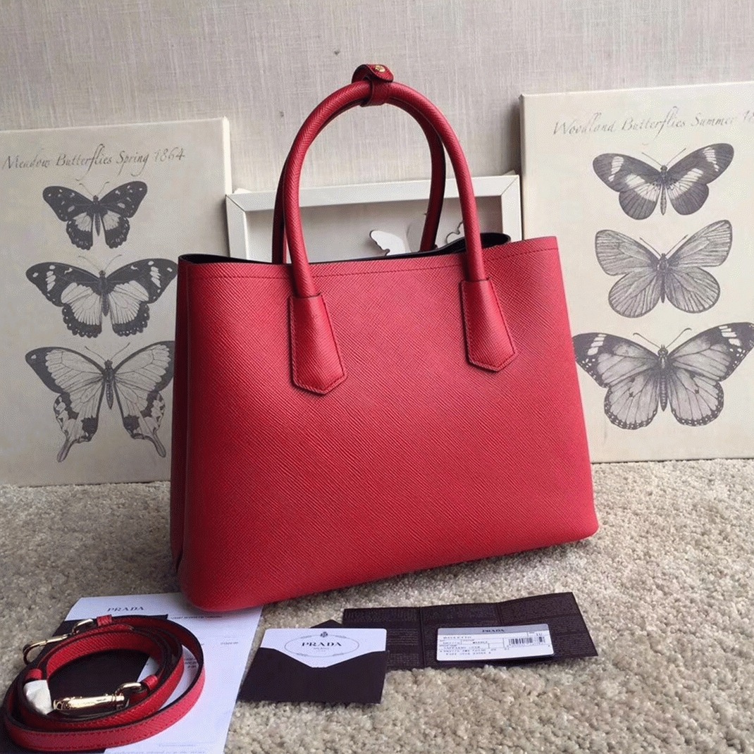 Red Pra*a Double Medium Tote Bag Replica