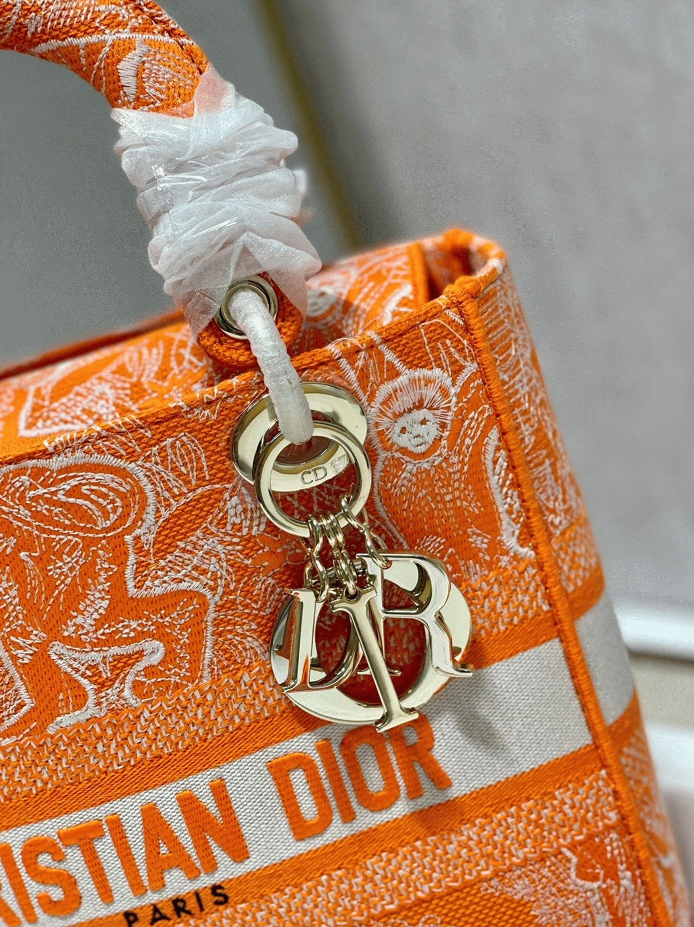 D10r Lady D-Lite Medium Bag Fake in Fluorescent Orange Toile de Jouy Reverse Embroidery