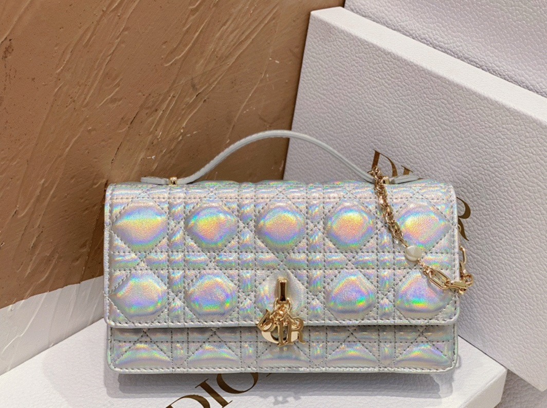 D10r Miss D10r Mini Bag Knockoff in Iridescent Metallic Silver Lambskin