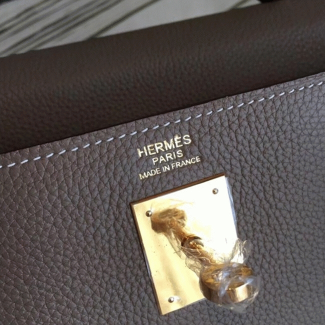 Taupe Clemence Knockoff H**me5 Kelly 35cm Soft Leather Tote