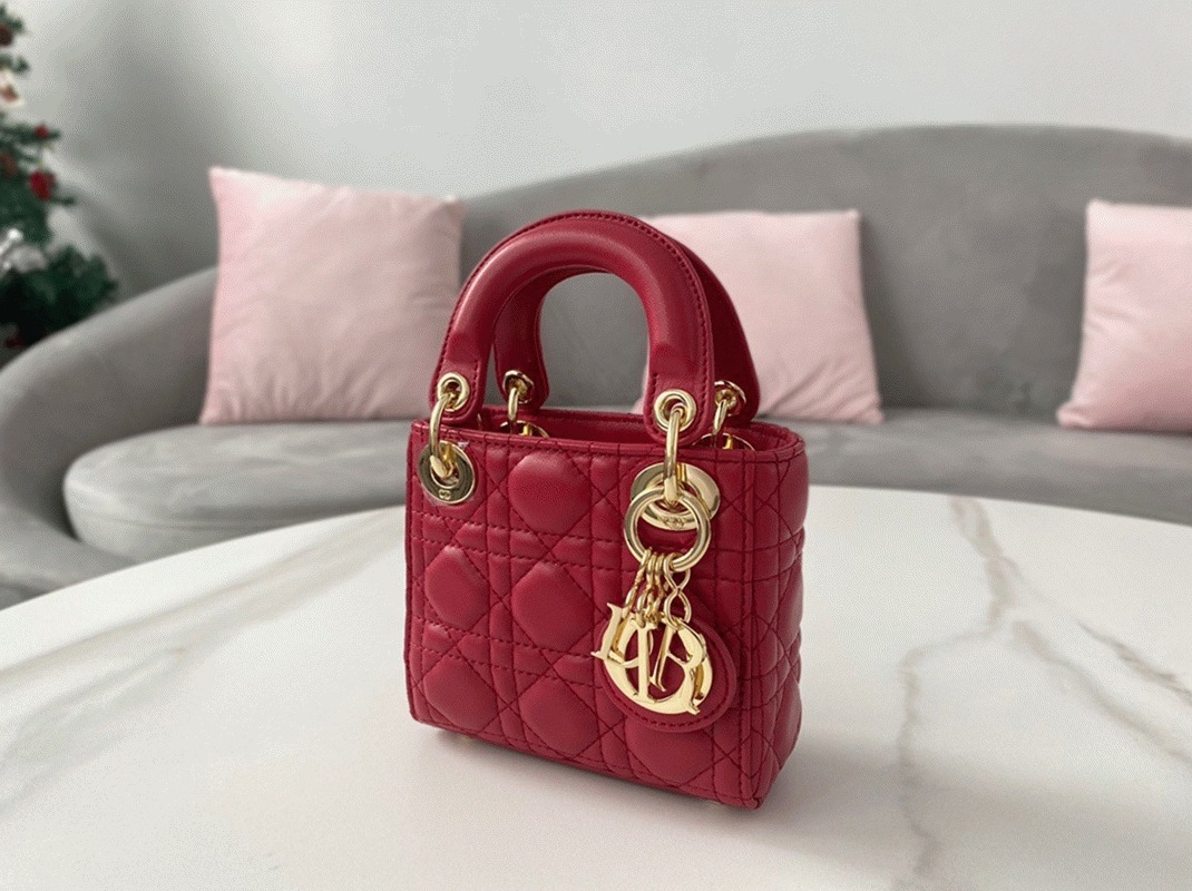 D10r Lady D10r Micro Bag Replica in Red Cannage Lambskin
