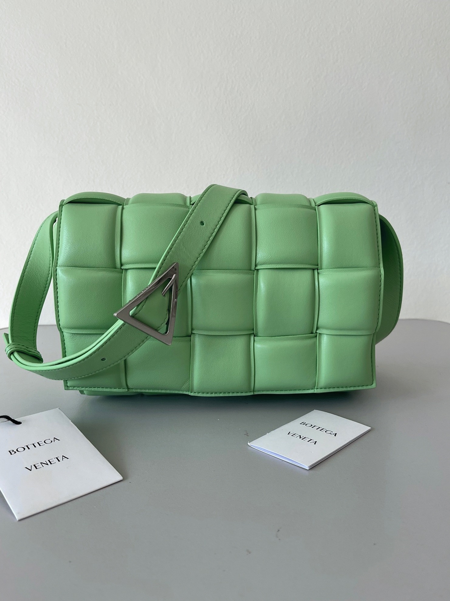Top Quality Fake B0tt*ga Ven*ta Padded Cassette Bag In Acid Green