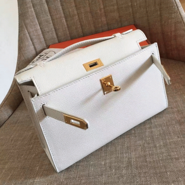 White Epsom Fake H**me5 Kelly Pochette Clean Look Mini Bag